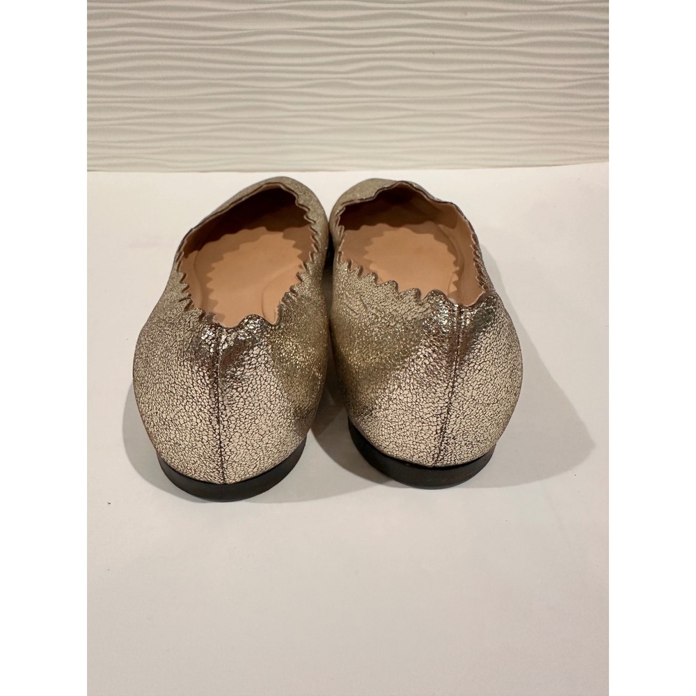 Chloe Lauren‎ Ballet Flats Womens 38.5 Gold Scalloped Metallic Leather - Picture 3 of 6